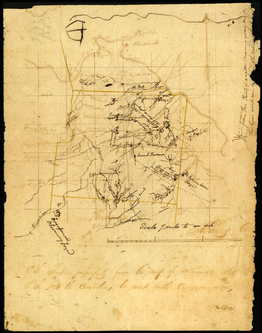 Matthew Rhea's hand-drawn map of Dickson County